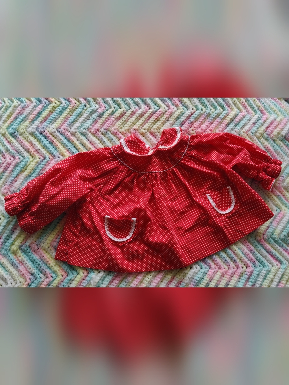 Vintage 60/70s Red Polka Dot Baby Dress with White Trim